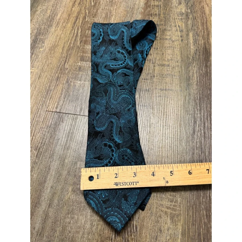 J. Ferrar Dragon Jacquard Necktie‎ Set Teal & Orange Woven Silk-Look Ties 2pc